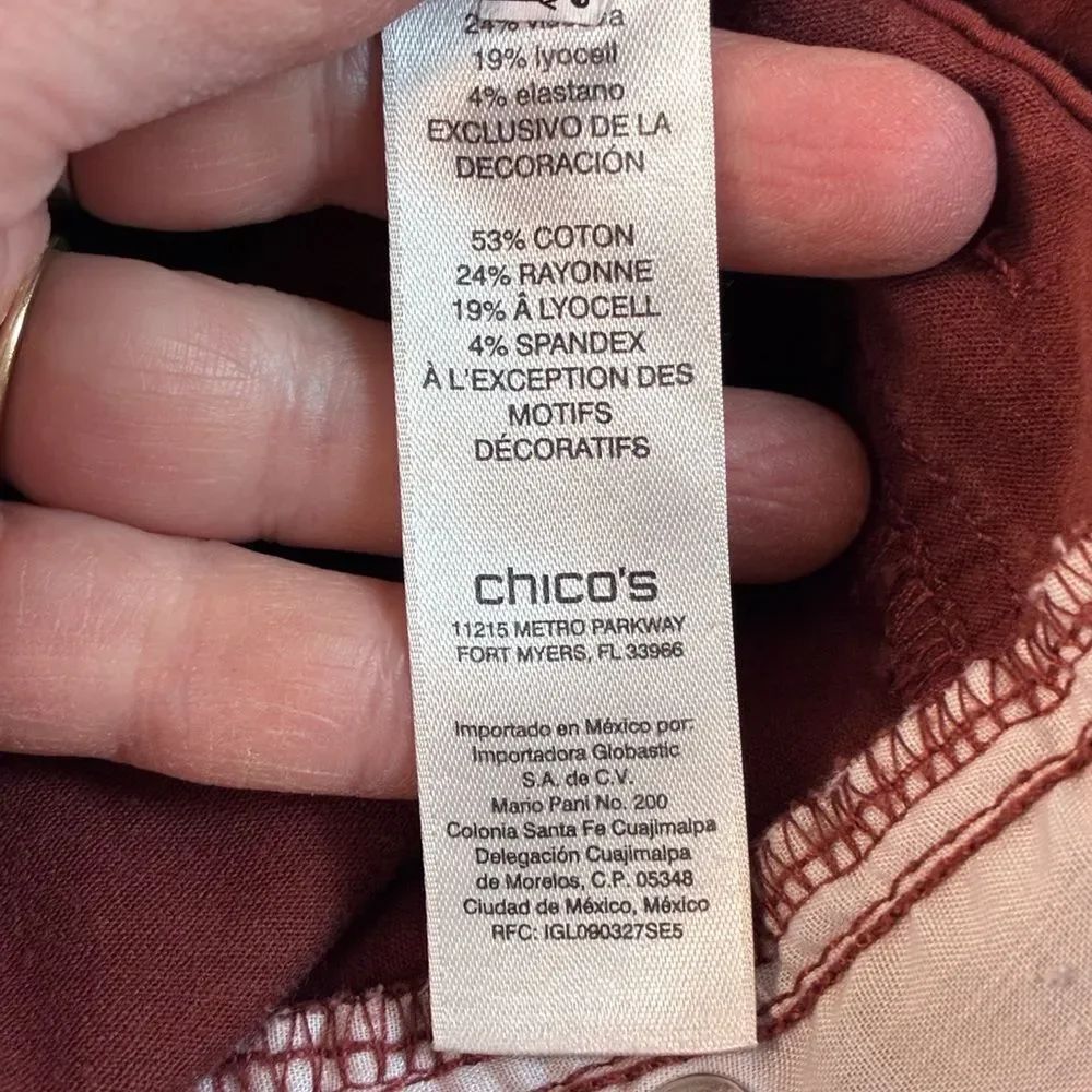 Chico's Platinum Rich Rust Front & back pocket Jeggings runs big! High waist - Picture 9 of 11